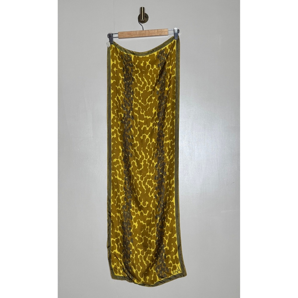 Vintage Vera Silk Scarf Mustard Olive Abstract Print 15x44